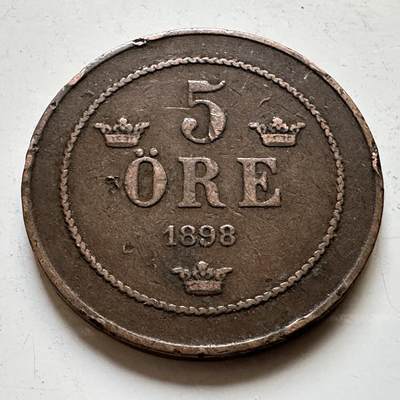 🌹外币初藏🌹🐯2026年第34场   每周二四六晚8️⃣点 接代拍 - 瑞典 1898年 5欧尔铜币