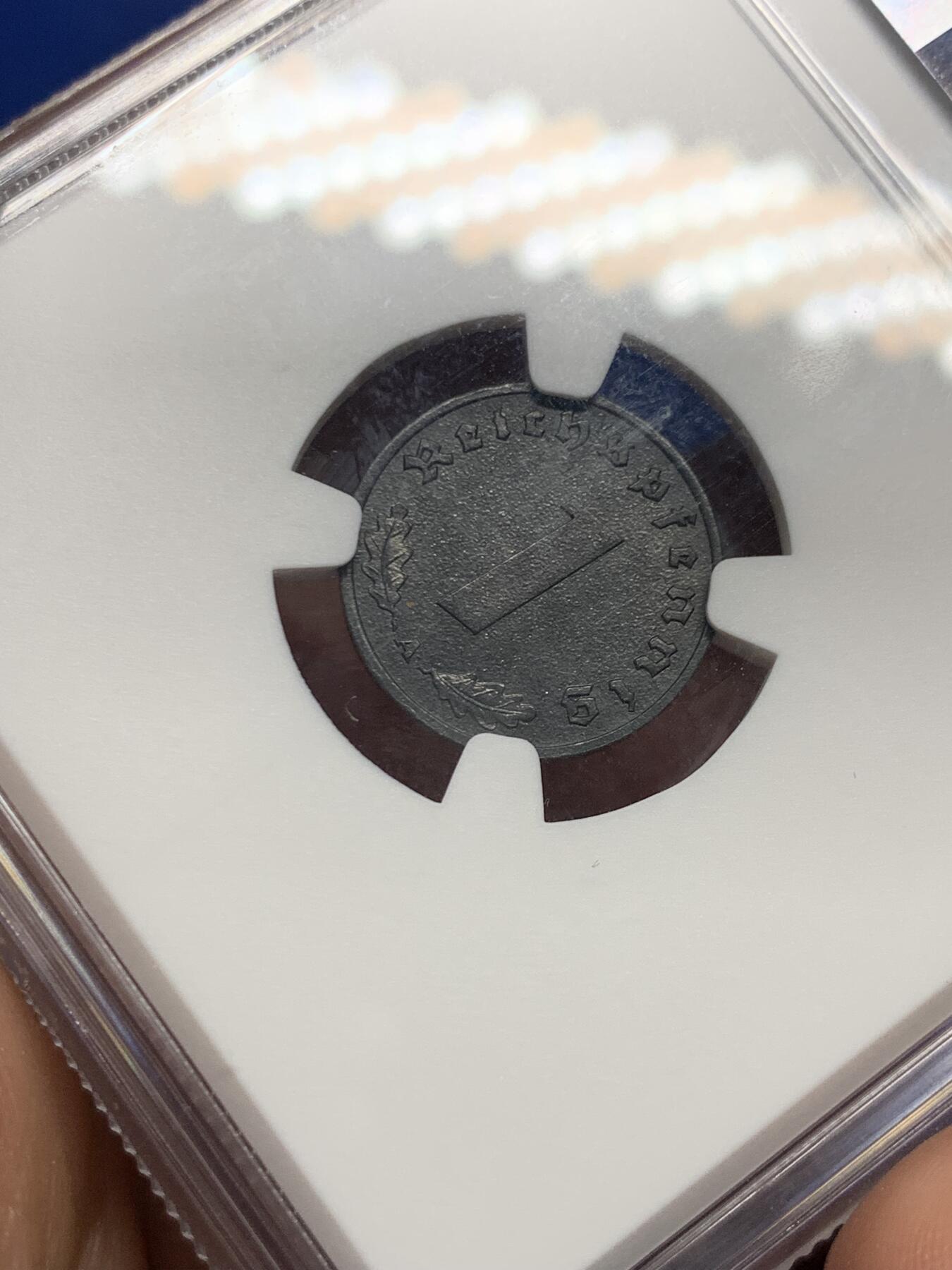 《竞宝斋》第474场 周日，周一 2场连拍 （全场包邮）欢迎送拍 NGC MS62 德国二战1940年A厂1芬尼