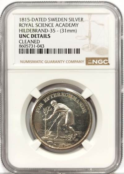 博洋堂“芳菲春韵”3月精品大拍专场暨第166期（全场包邮） - NGC UNC 瑞典1815年皇家科学学院纪念银章，31mm