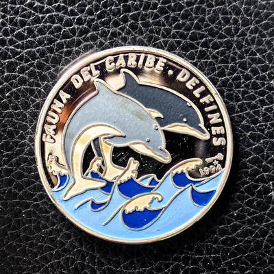 道一币馆币章第一百七十二场 - 古巴1994年加勒比动物系列-海豚10比索彩绘精制银币  20g 999s
