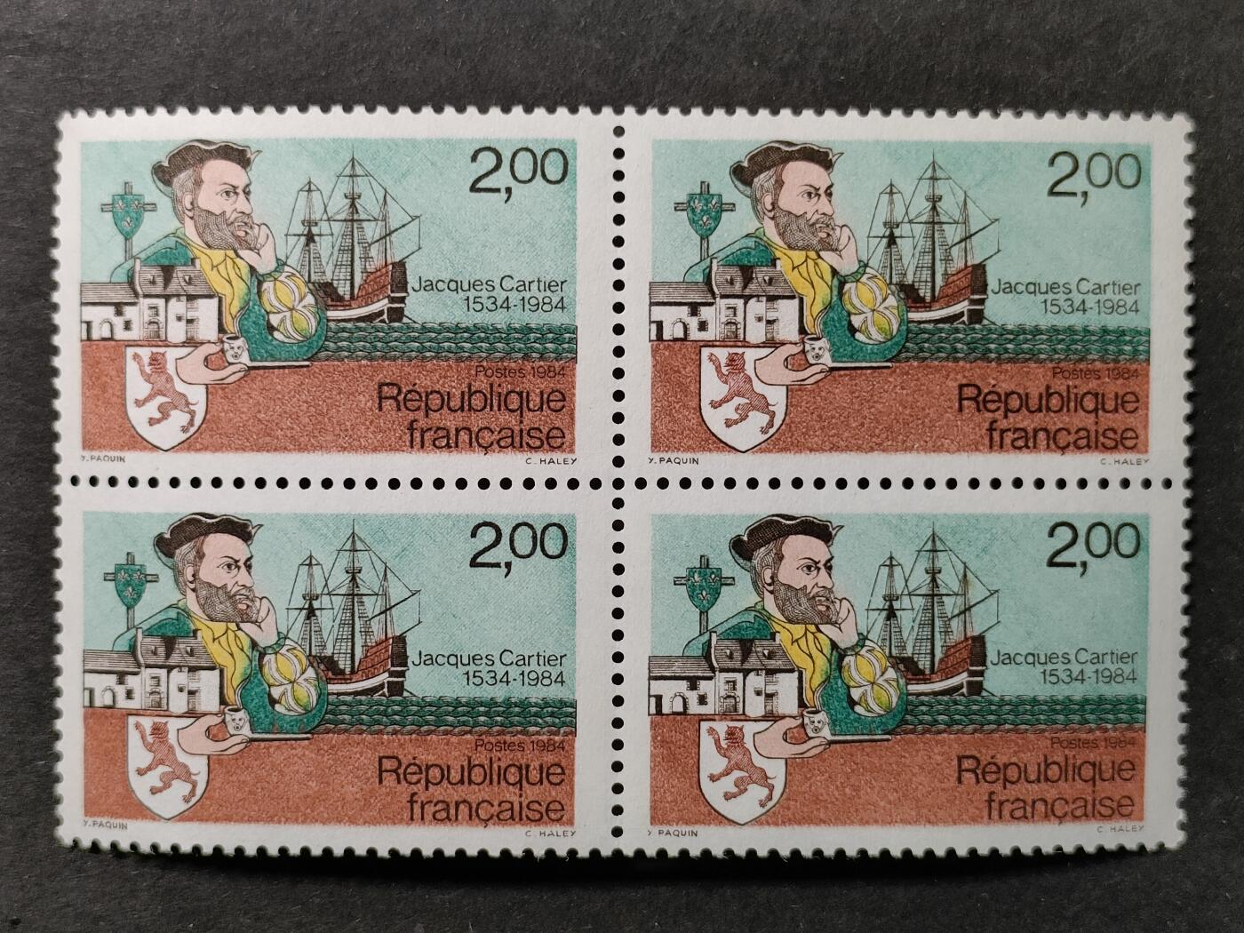 ↓君缘收藏769期☞钱币邮品↓无佣金、可寄存、满30元包邮  法国邮票，1984年航海家 雅克·卡蒂埃首次前往加拿大航行450周年邮票雕刻版1全方联