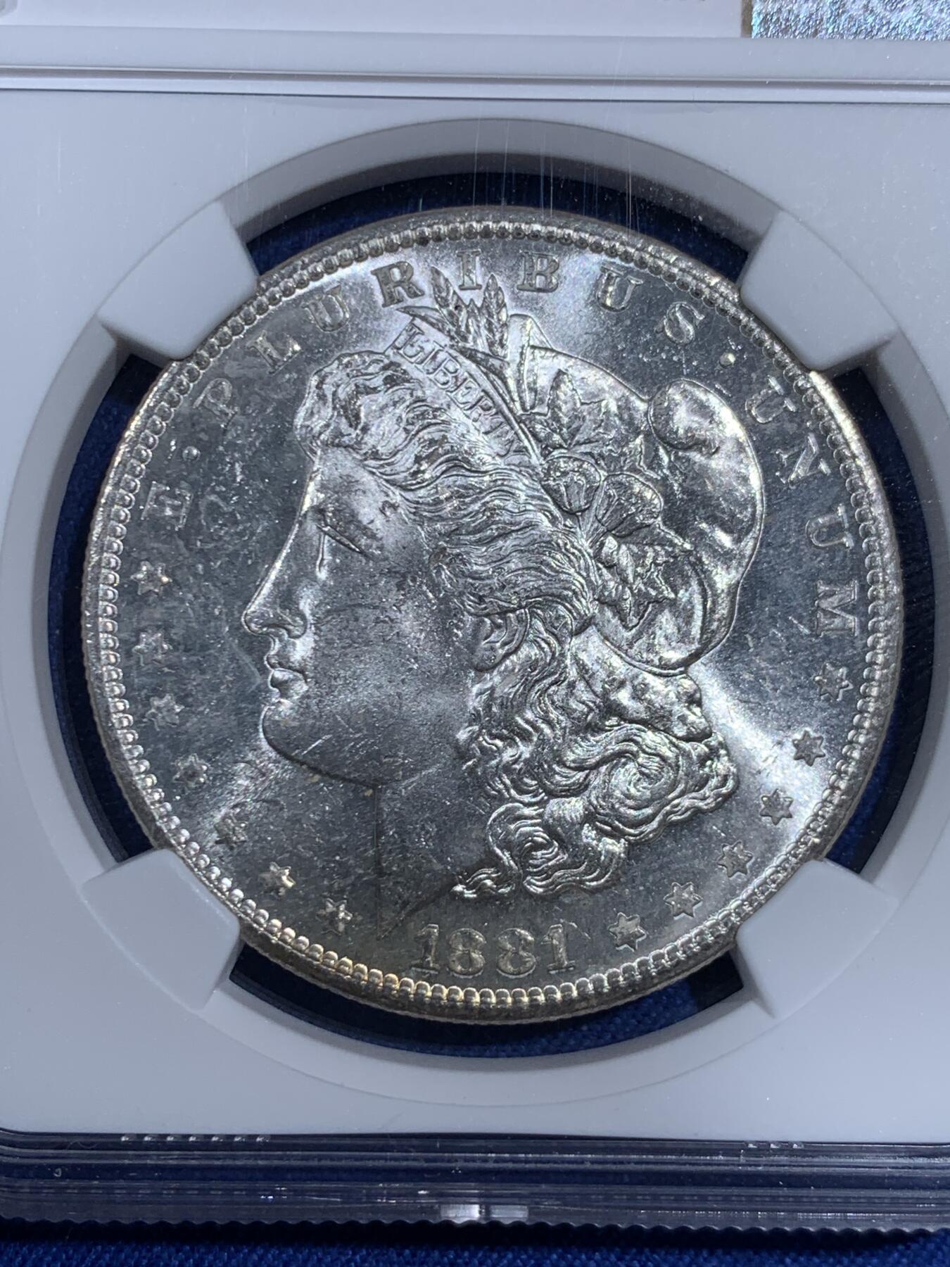 《竞宝斋》第474场 周日，周一 2场连拍 （全场包邮）欢迎送拍 NGC MS62 美国1881年摩根1美元银币