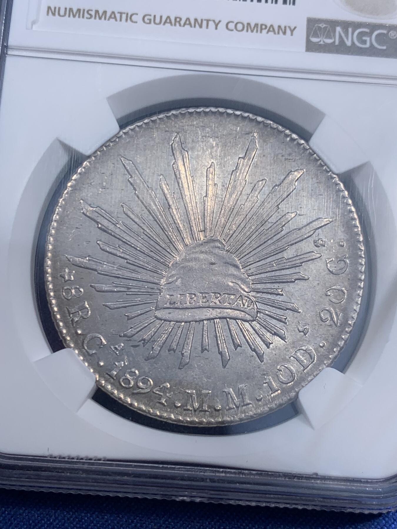 《竞宝斋》第474场 周日，周一 2场连拍 （全场包邮）欢迎送拍 NGC MS62 墨西哥1894年花边鹰洋 少见CA版 原光底板细腻