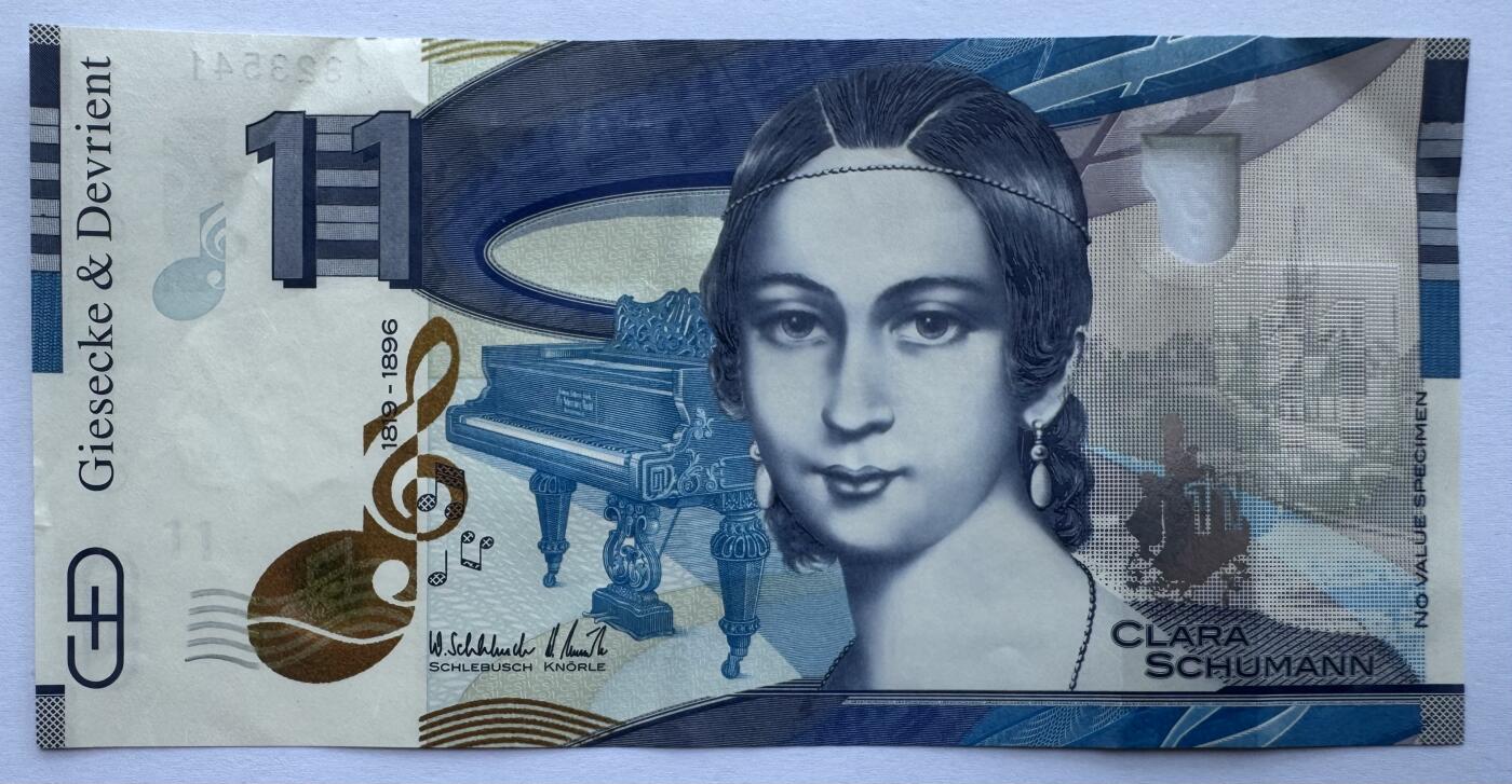 2026第5场（总第232期）：精品测试钞、外钞综合场 捷德G&D “钢琴家克拉拉”Varifeye窗口测试钞（左侧有压痕）