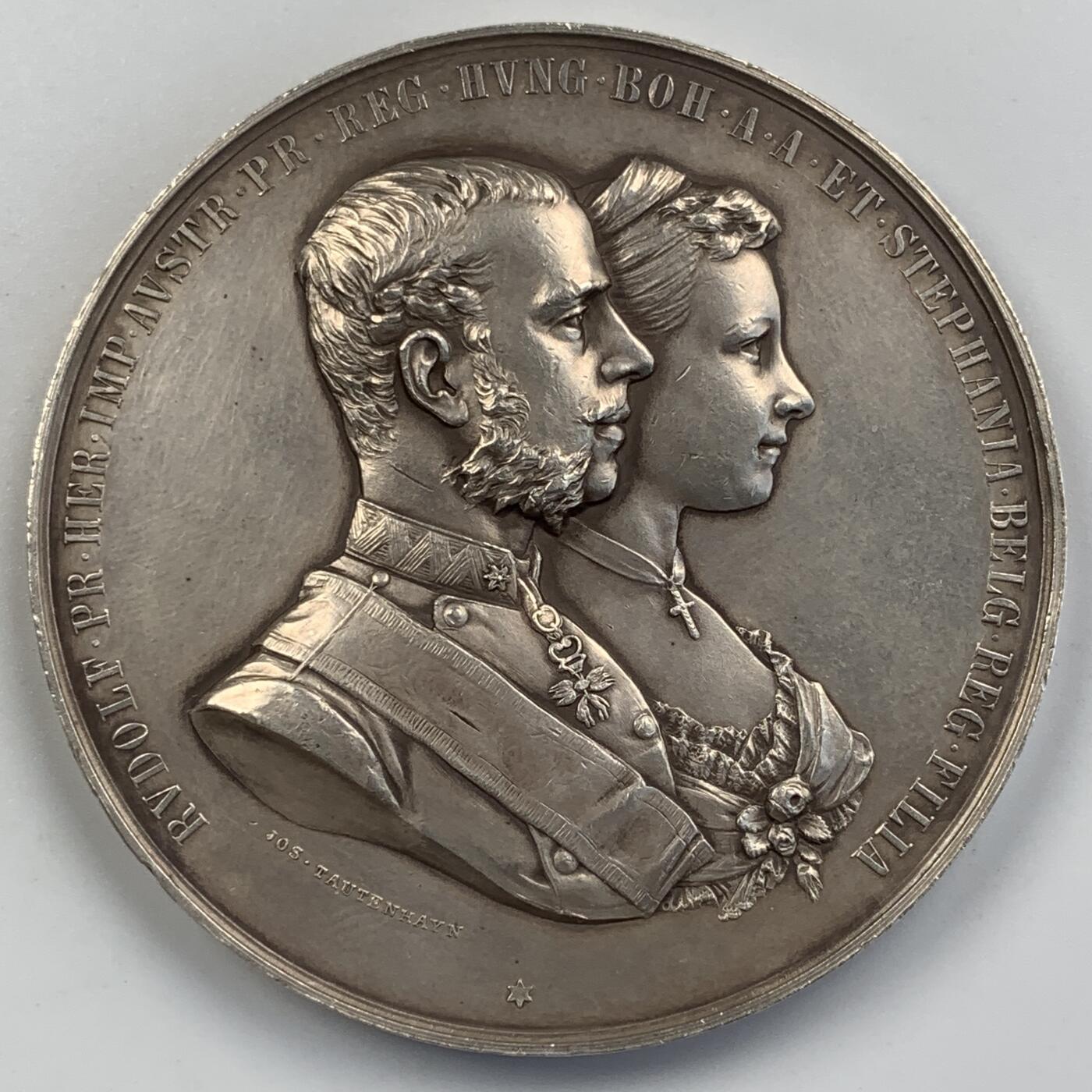 掌中浮雕-藏着的欧洲第056场 1881年奥地利鲁道夫王储结婚纪念银章，55mm，82g，大师 J. Tautenhayn作品