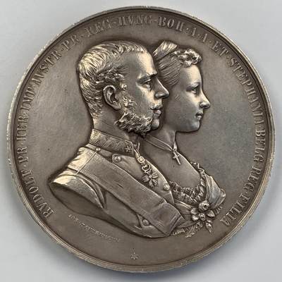 掌中浮雕-藏着的欧洲第056场 - 1881年奥地利鲁道夫王储结婚纪念银章，55mm，82g，大师 J. Tautenhayn作品