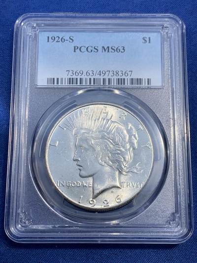 《竞宝斋》第474场 周日，周一 2场连拍 （全场包邮）欢迎送拍 - PCGS MS63 美国1926 S 和平银币 稀有年份版别 中国市场少见 转光犀利 打制精细 值得收藏 盒子支撑有磕