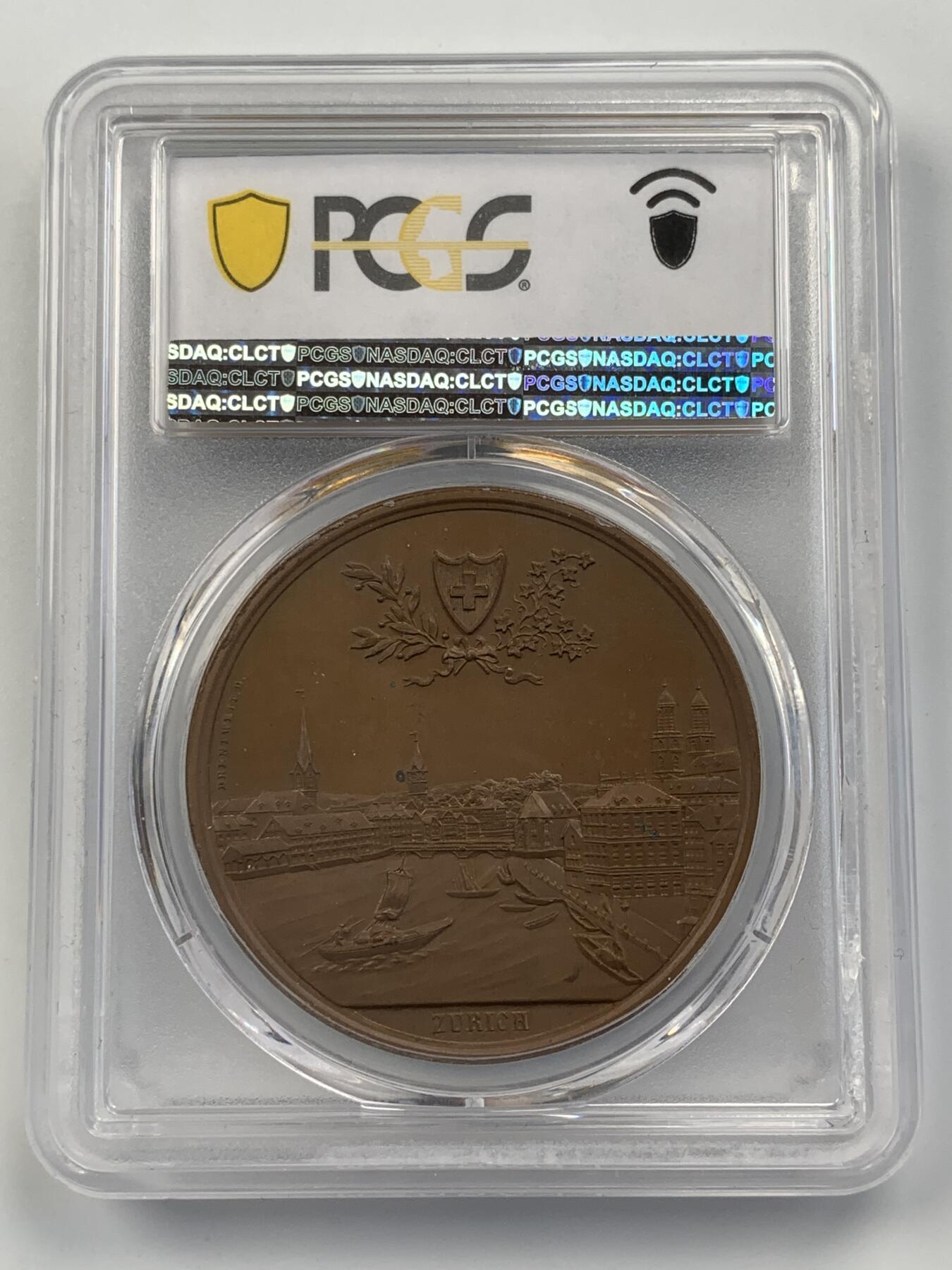 掌中浮雕-藏着的欧洲第056场 PCGS SP64 : 1897年瑞士苏黎世音乐节纪念铜章，41mm