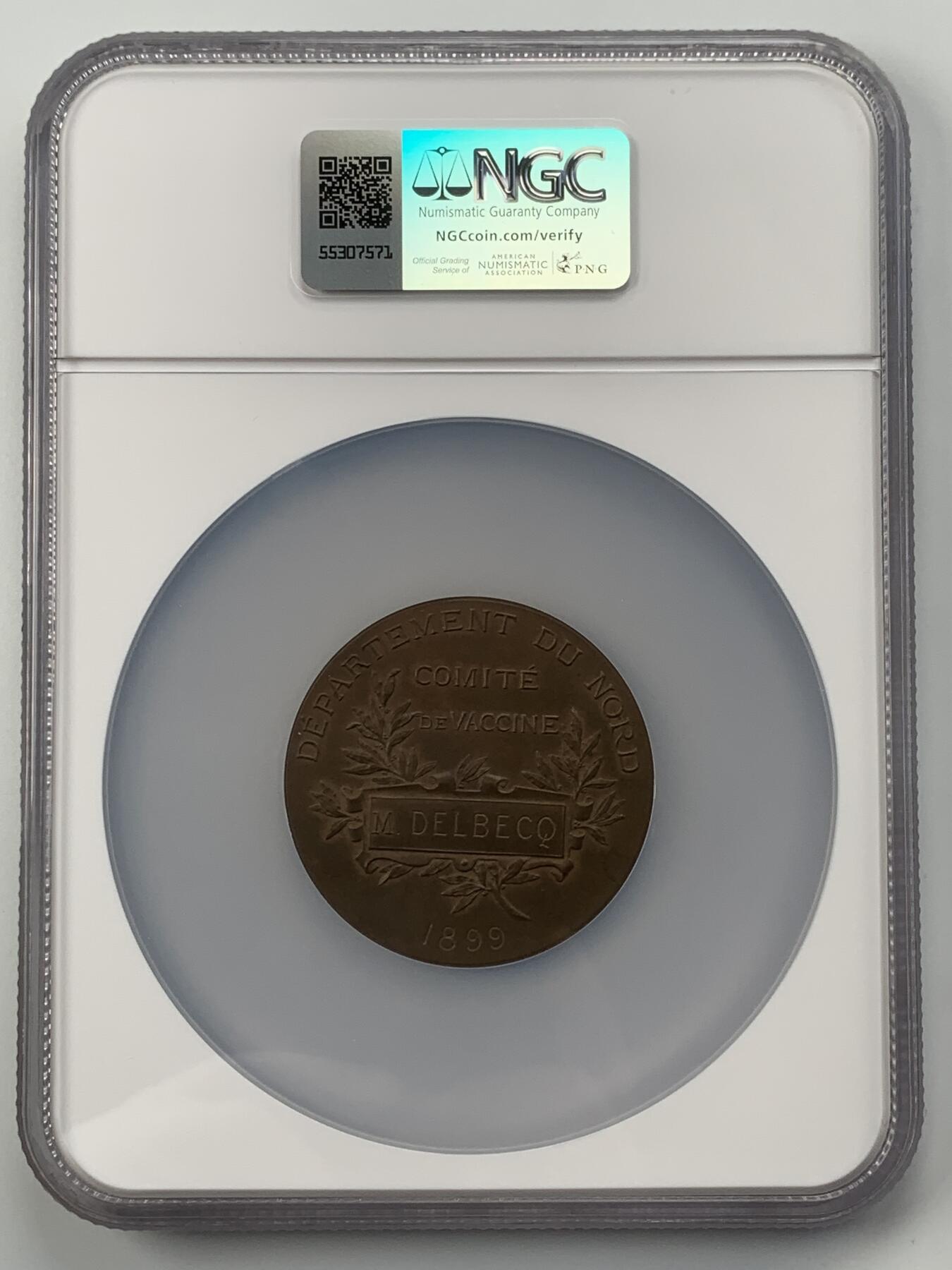 掌中浮雕-藏着的欧洲第056场 NGC MS64 : 1899年法国疫苗委员会颁发的贡献奖章，51mm