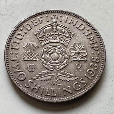 🌹外币初藏🌹🐯2026年第34场   每周二四六晚8️⃣点 接代拍 - 英国1938年乔治六世 2先令银币 11.31g 28.5mm 50%银
