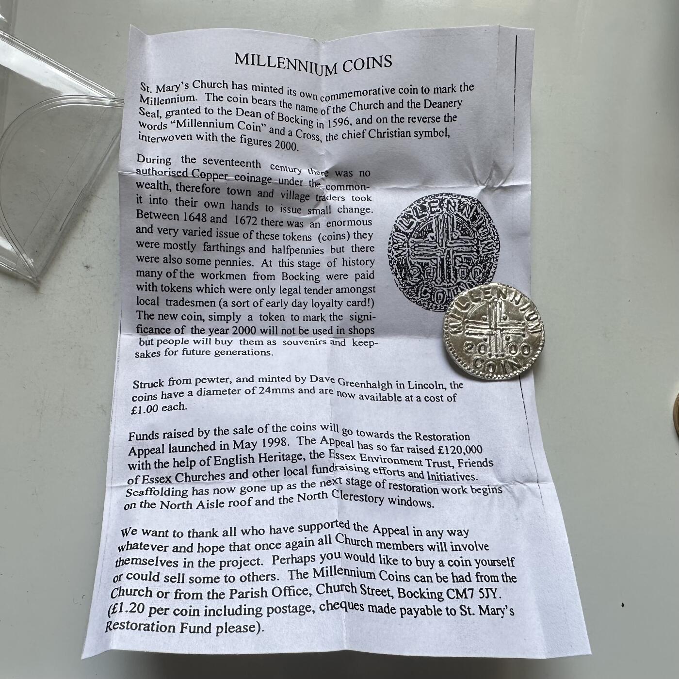 🌹外币初藏🌹🐯2026年第34场   每周二四六晚8️⃣点 接代拍 英国 2000年 圣玛丽教堂 千禧纪念锡镴代币 24毫米