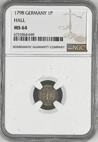 3月23日 🌏全球币章 - 珍品:1798年 德国 哈尔造币厂 1便士 银币NGC-64