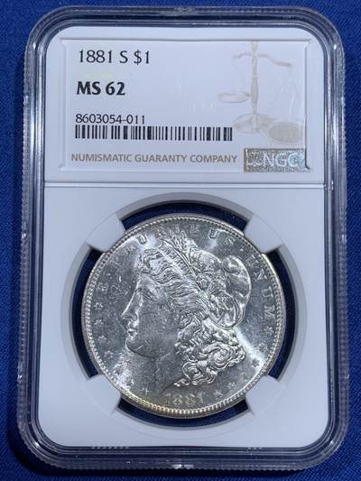 《竞宝斋》第474场 周日，周一 2场连拍 （全场包邮）欢迎送拍 - NGC MS62 美国1881年摩根1美元银币