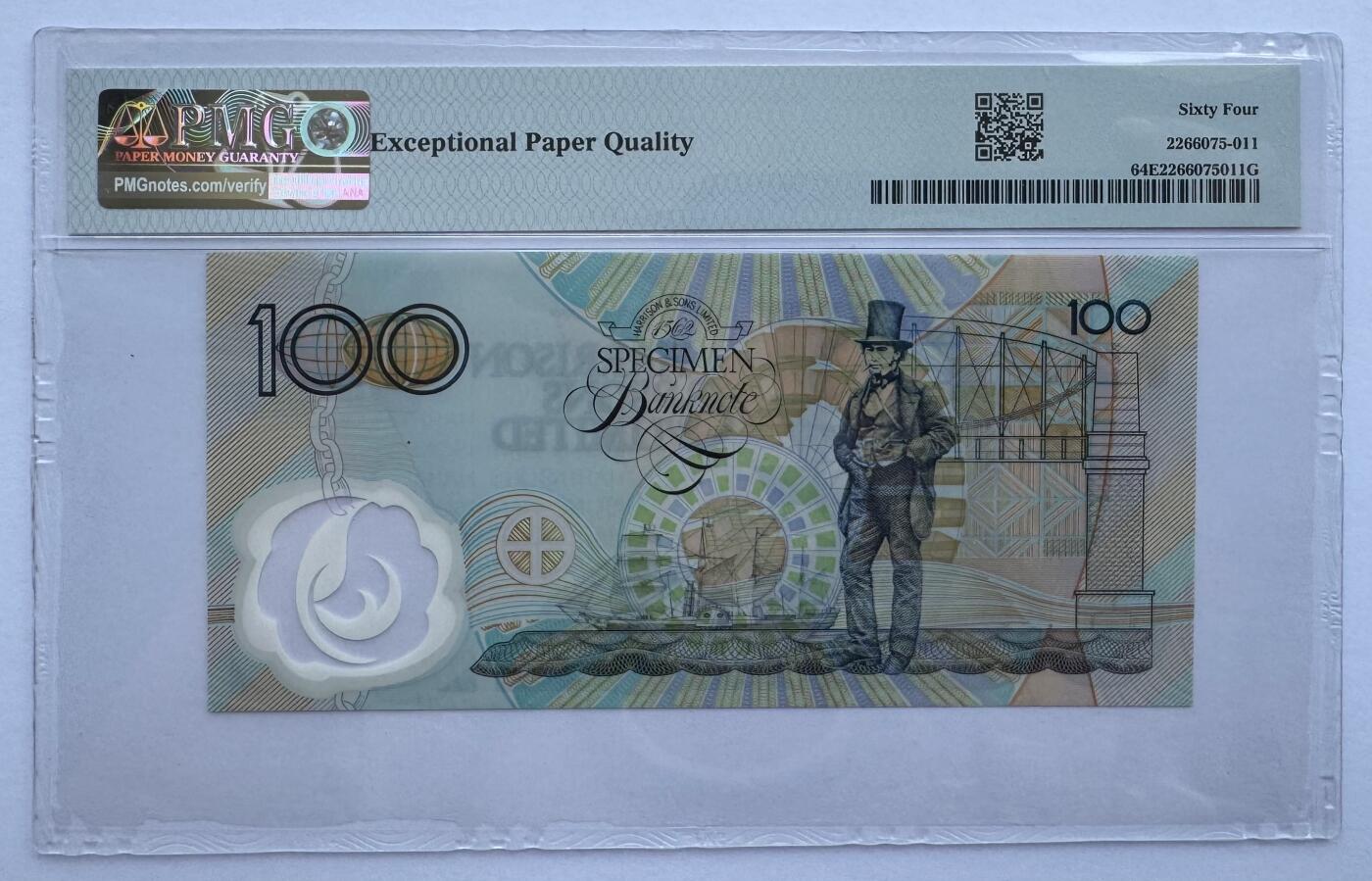 2026第5场（总第232期）：精品测试钞、外钞综合场 哈里森父子印钞公司 早期塑料测试钞/窗口白色花纹版（PMG64）