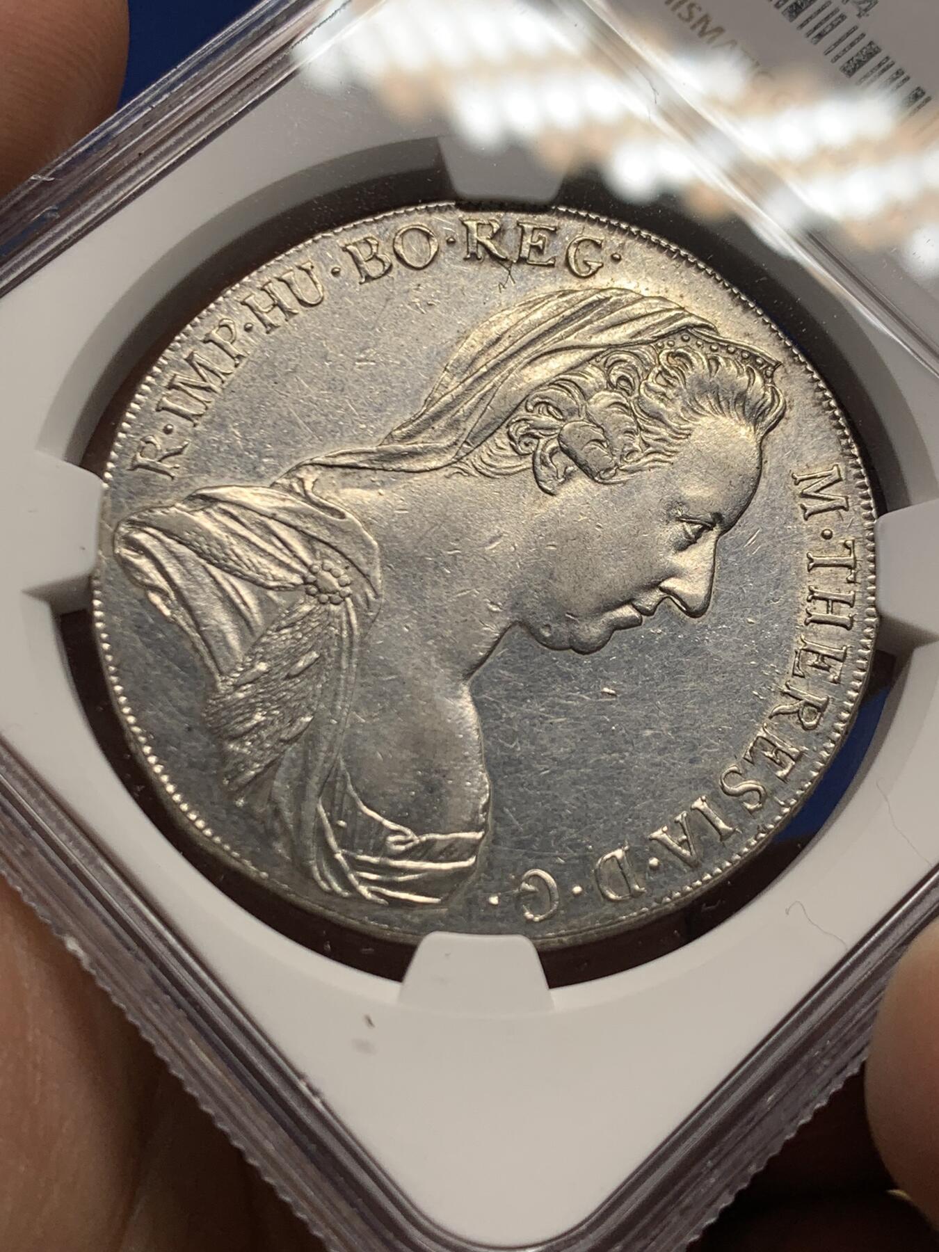 《竞宝斋》第474场 周日，周一 2场连拍 （全场包邮）欢迎送拍 NGC AU 1780原铸IC FA大奶妈，维也纳厂H15稀少版别，皇冠9珍珠，麦稀奇首见