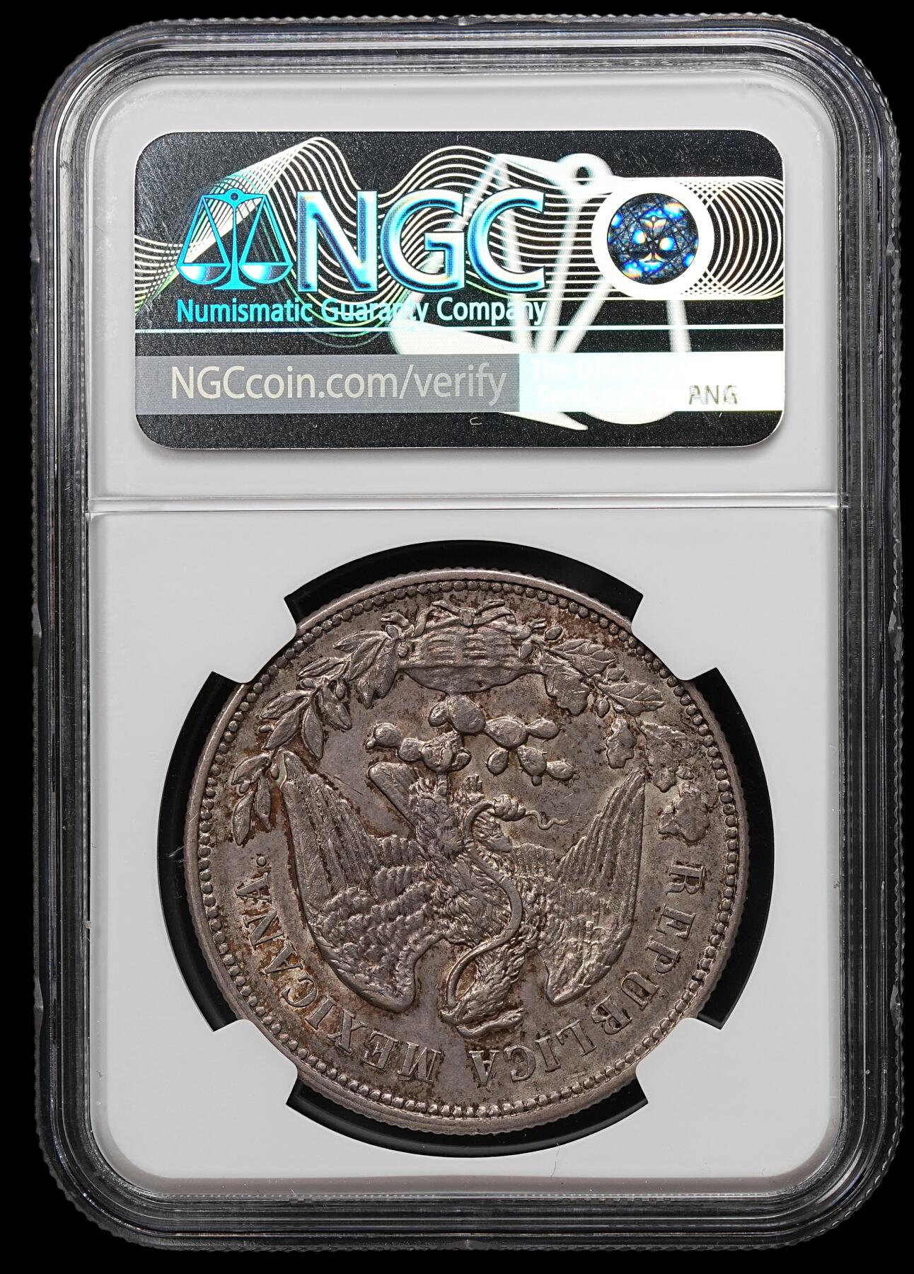 修遠堂世界钱币第109期 NGC AU55 1908年墨西哥直边鹰洋，厚重纸袋包浆