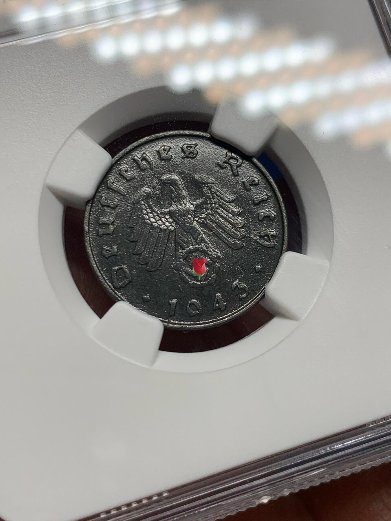 《竞宝斋》第474场 周日，周一 2场连拍 （全场包邮）欢迎送拍 NGC UNCD 德国二战1943年B厂10芬尼