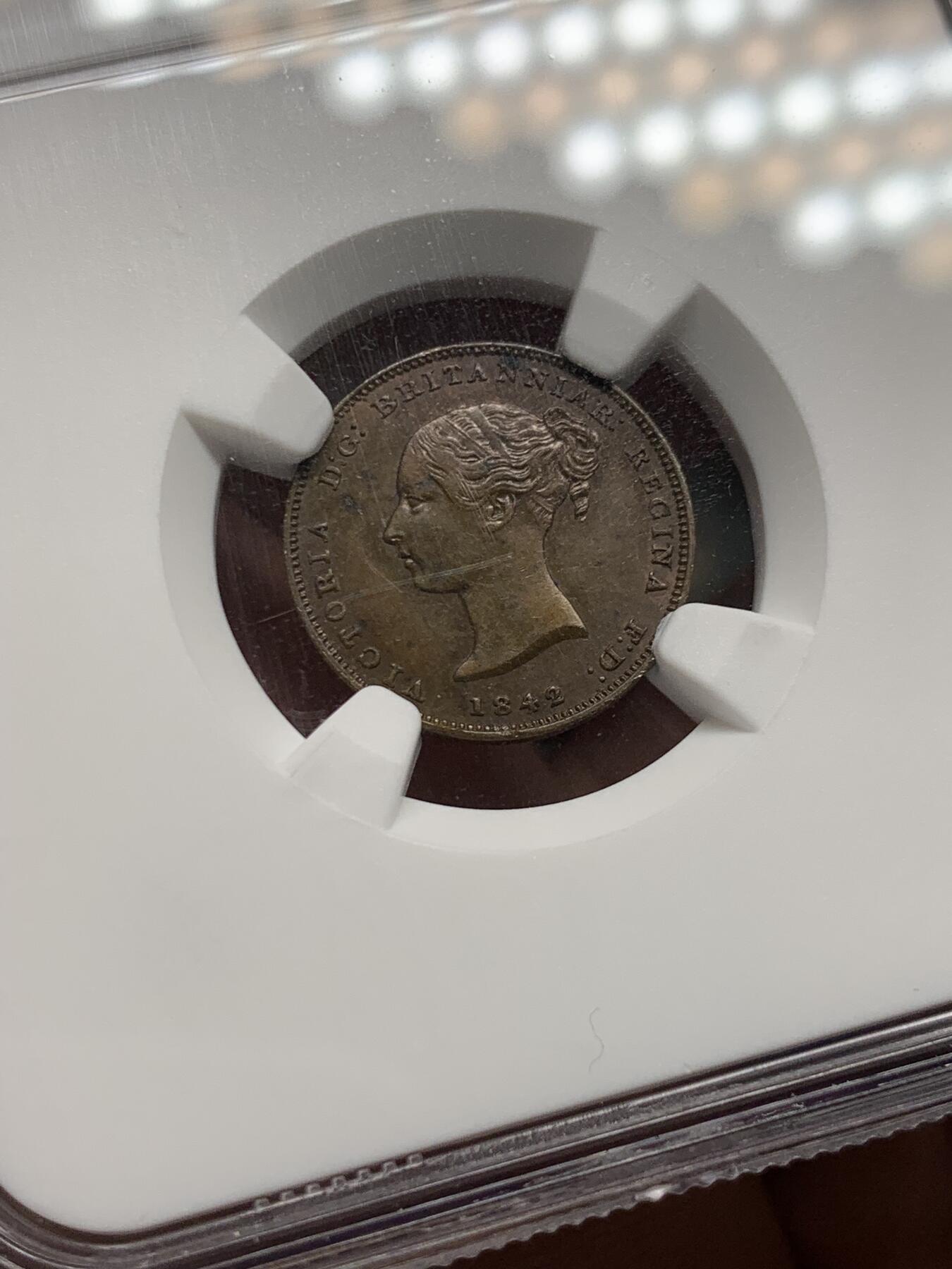 《竞宝斋》第474场 周日，周一 2场连拍 （全场包邮）欢迎送拍 亚军分 NGC  MS63BN 直布罗陀 1842 小维 1/2QUART铜币 稀见品种