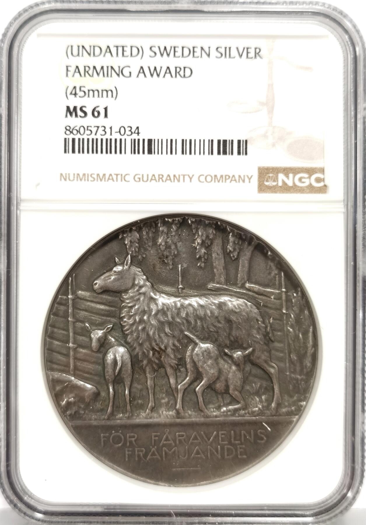 博洋堂“芳菲春韵”3月精品大拍专场暨第166期（全场包邮） NGC MS61 瑞典养羊协会促进养羊业发展纪念银章，45mm