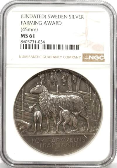 博洋堂“芳菲春韵”3月精品大拍专场暨第166期（全场包邮） - NGC MS61 瑞典养羊协会促进养羊业发展纪念银章，45mm