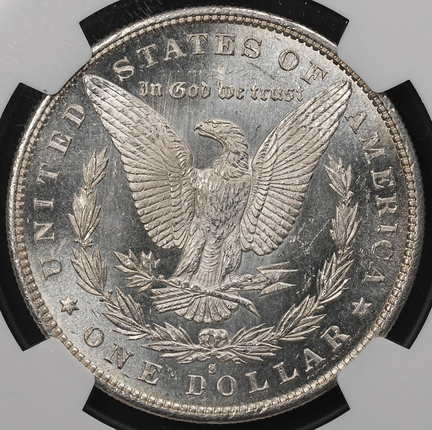 修遠堂世界钱币第109期 NGC MS64PL 1880年美国摩根大银币，S厂铭，少见的类镜面