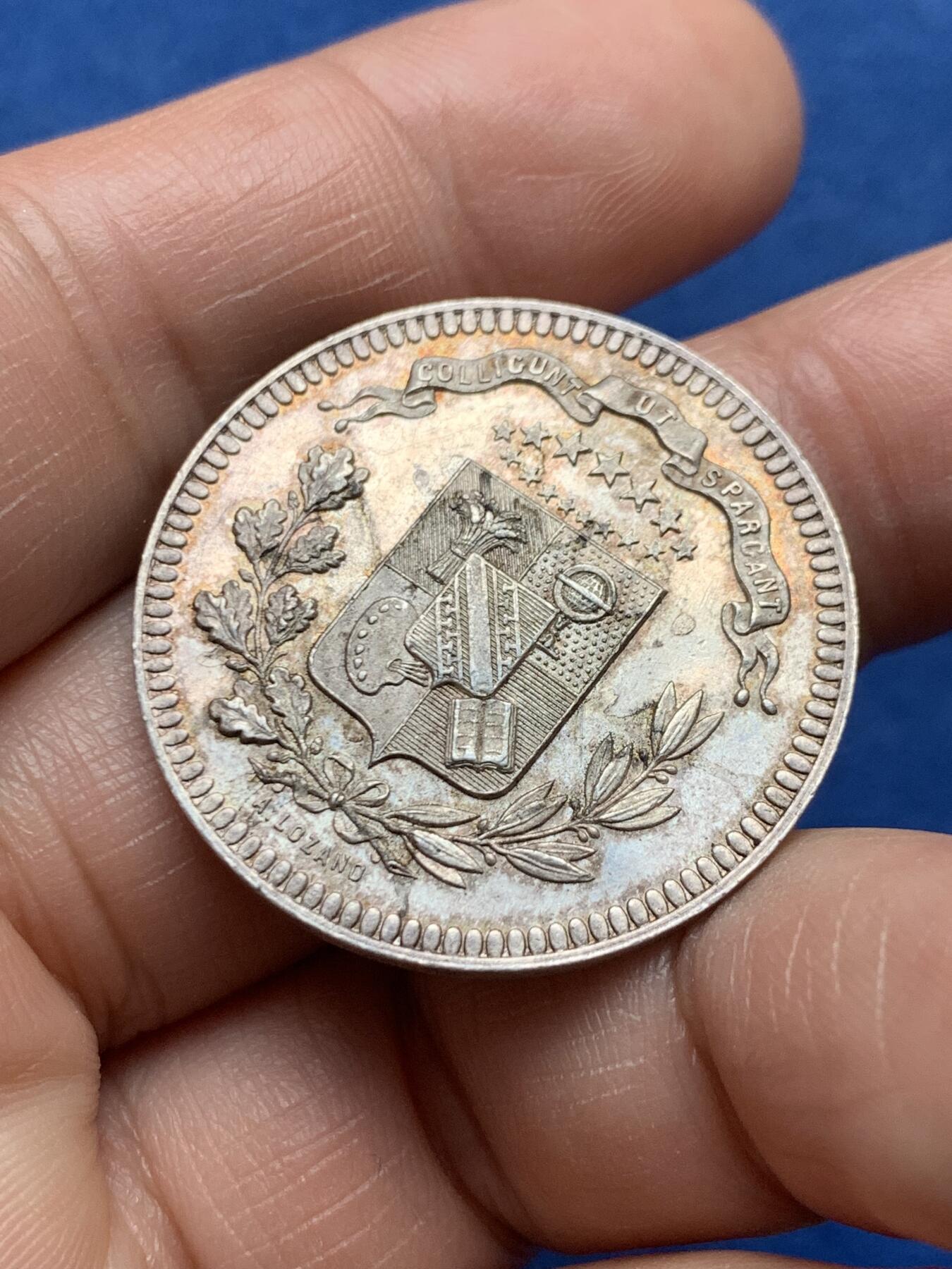 《竞宝斋》第474场 周日，周一 2场连拍 （全场包邮）欢迎送拍 法国奥布省学术协会纪念银章 11.4克 31.6mm 蜜蜂银标