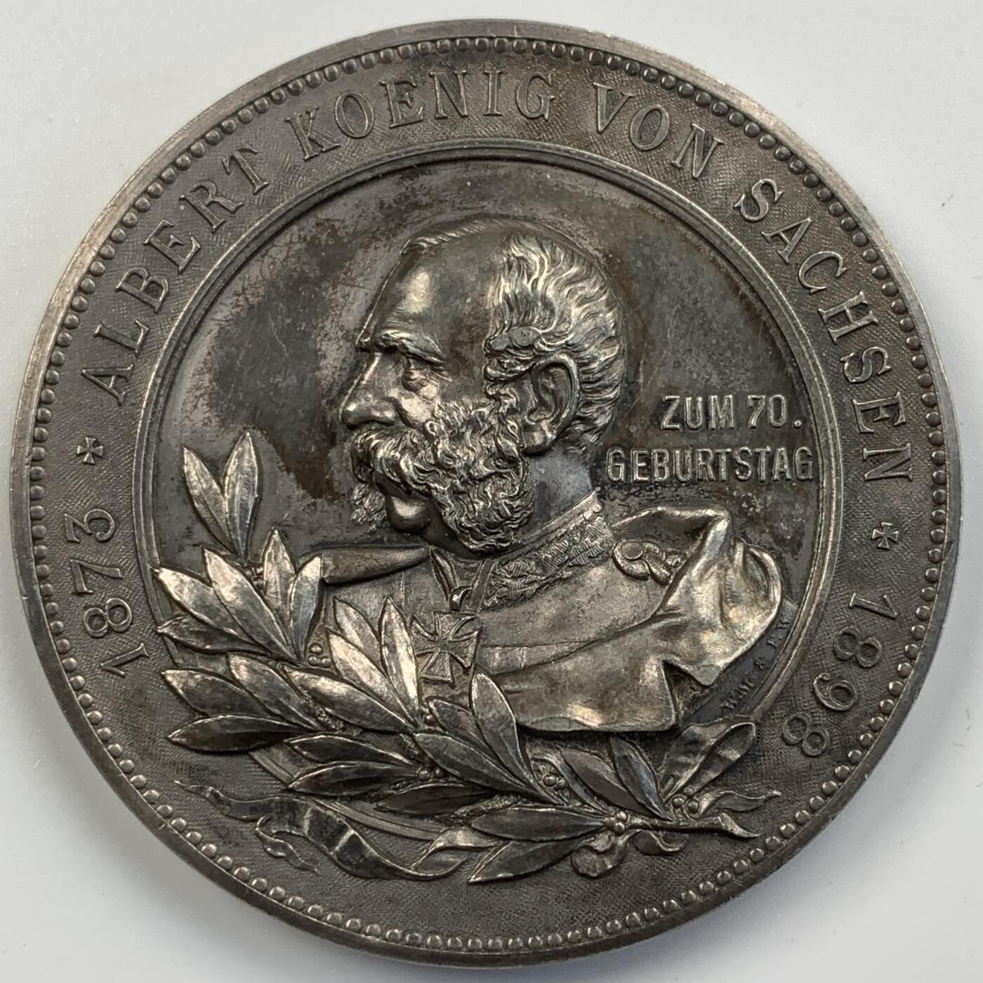 掌中浮雕-藏着的欧洲第056场 1898年萨克森国王阿尔贝特一世登基25周年纪念银章，50.4mm, 48.2g
