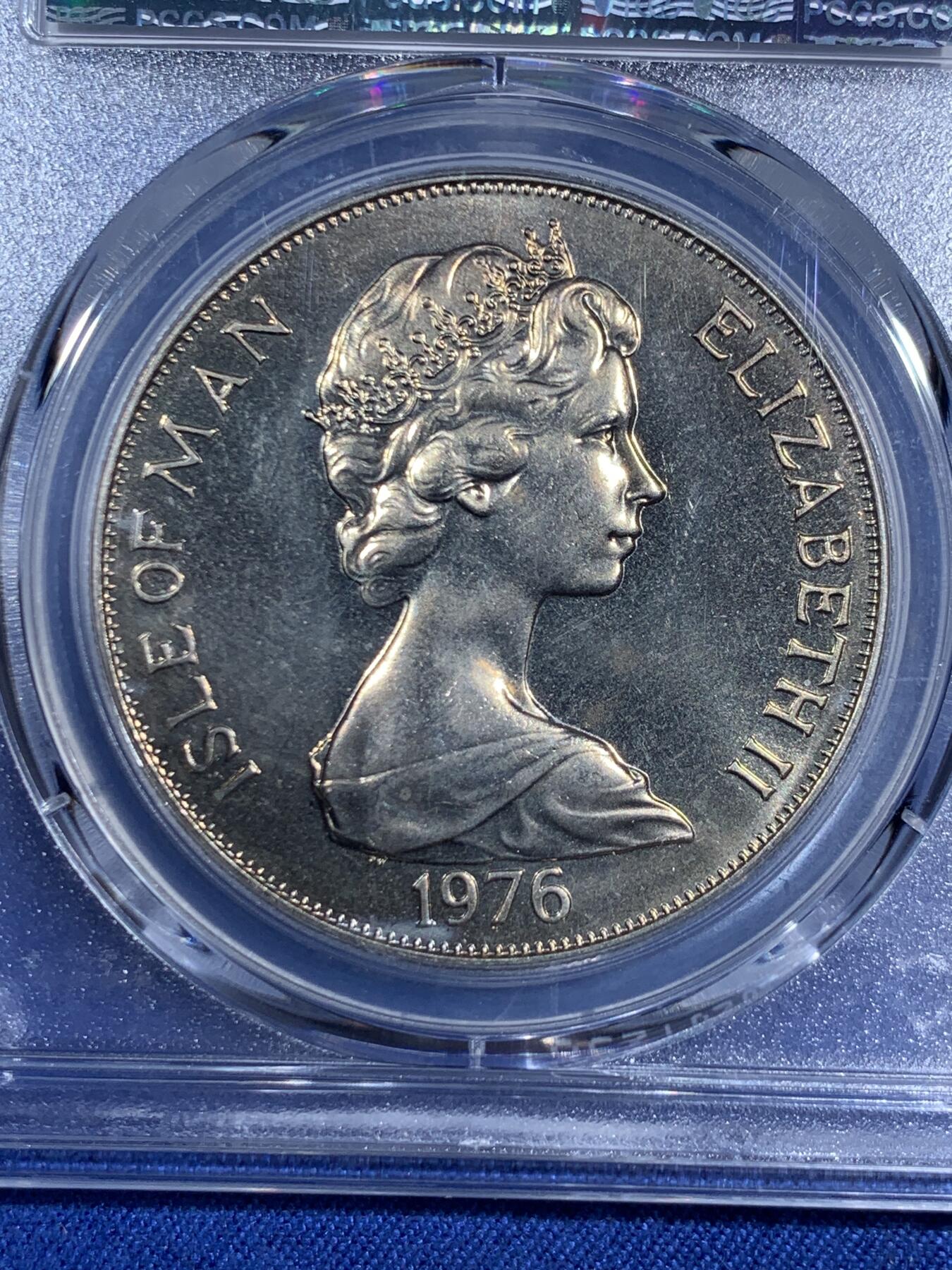 《竞宝斋》第474场 周日，周一 2场连拍 （全场包邮）欢迎送拍 PCGS MS65 马恩岛1976年1克朗形纪念币 美国独立200周年纪念 更高分仅2枚