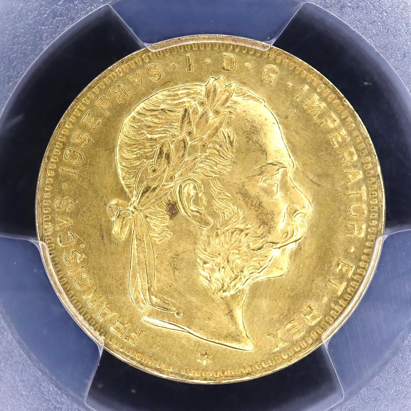 观钱 近现代机制币拍卖No.005（全场顺丰包邮，不区分偏远地区）  奥地利 1892 年 8 弗洛林（20 法郎）维也纳造币厂后铸金币（Restrike） 6.45 克 PCGS MS66