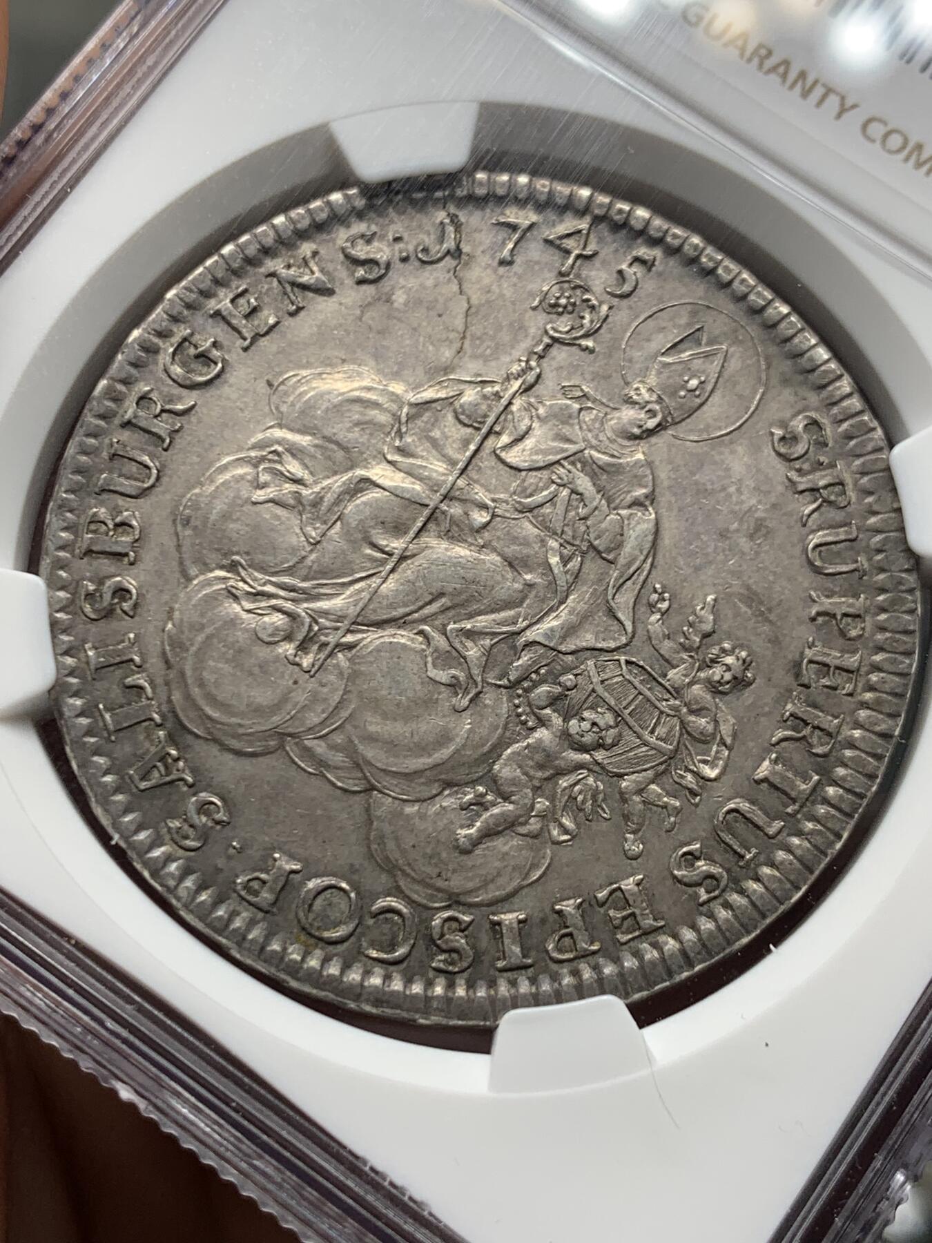 《竞宝斋》第474场 周日，周一 2场连拍 （全场包邮）欢迎送拍 冠军分 NGC MS62 萨尔茨堡大主教区 1745年 泰勒大银币 独年发行 2023HA 同城成交3.1W 主教区泰勒不可或缺的品种