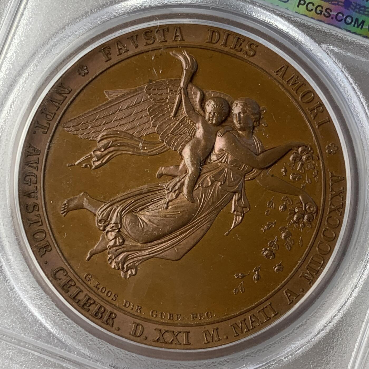 掌中浮雕-藏着的欧洲第056场 PCGS SP64 ：1825年荷兰王子弗雷德里克结婚铜章，42mm，Gubed雕刻