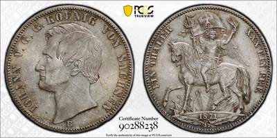 万国钱币拍卖第063期 - PCGS MS65 1871年德国萨克森普法战争胜利泰勒 德系永恒的经典 胜利系列中发行量最少品种 人像发丝根根分明 凯旋女武神脸庞秀丽清晰 双面原味欧陆五彩也掩盖不住的底光迸发 BU难度极大的顶级尤物 德国本土也难寻的典藏级品质
