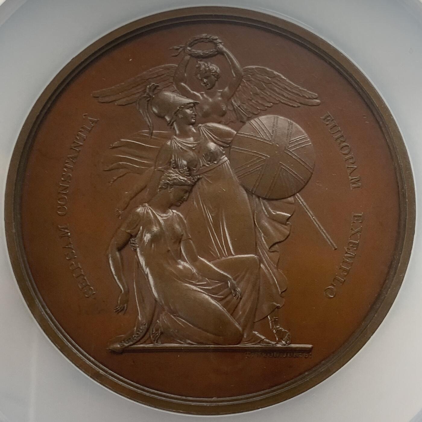 掌中浮雕-藏着的欧洲第056场 NGC MS63 ：1814年巴黎条约铜章， 69mm，J Barber and T Wyon作品，正面为当时摄政未来的乔治四世