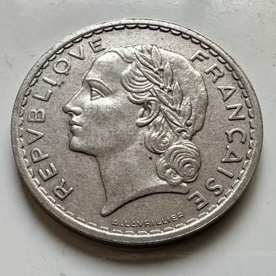 🌹外币初藏🌹🐯2026年第34场   每周二四六晚8️⃣点 接代拍 - 法国 1935年 5法郎 镍币版 a