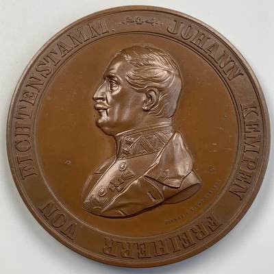 掌中浮雕-藏着的欧洲第056场 - 1859年奥地利元帅约翰·肯彭服役50周年铜章，80.5mm，Jauner雕刻，原盒