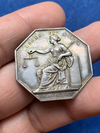 《竞宝斋》第474场 周日，周一 2场连拍 （全场包邮）欢迎送拍 - 法国希农公证人协会八角银质代币，丰饶角1ARGENT，12.9克，32mm