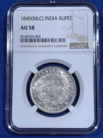 《竞宝斋》第474场 周日，周一 2场连拍 （全场包邮）欢迎送拍 - NGC AU58 英属印度1840年维多利亚女王双辫1卢比银币