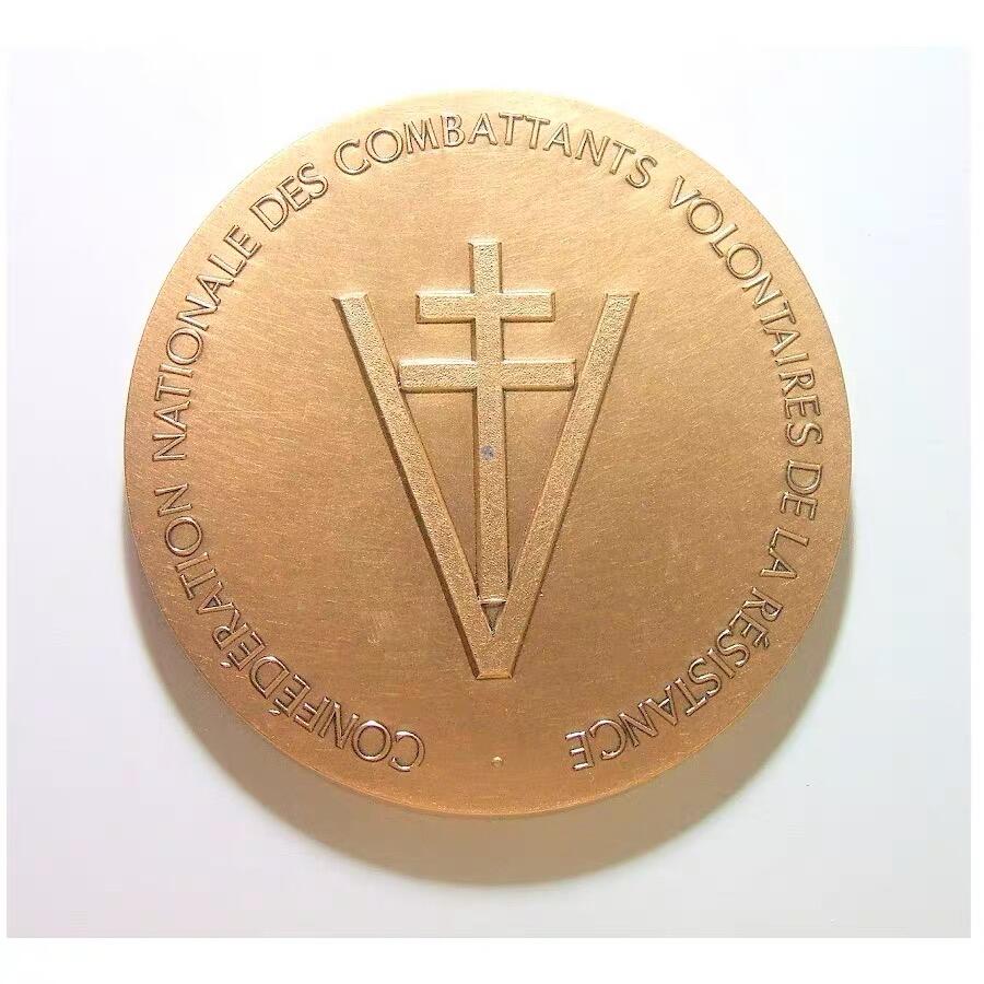 【艺术】法国艺术大章 纪念二战自由法国成立60周年 高浮雕精制超大铜章 70MM 166克