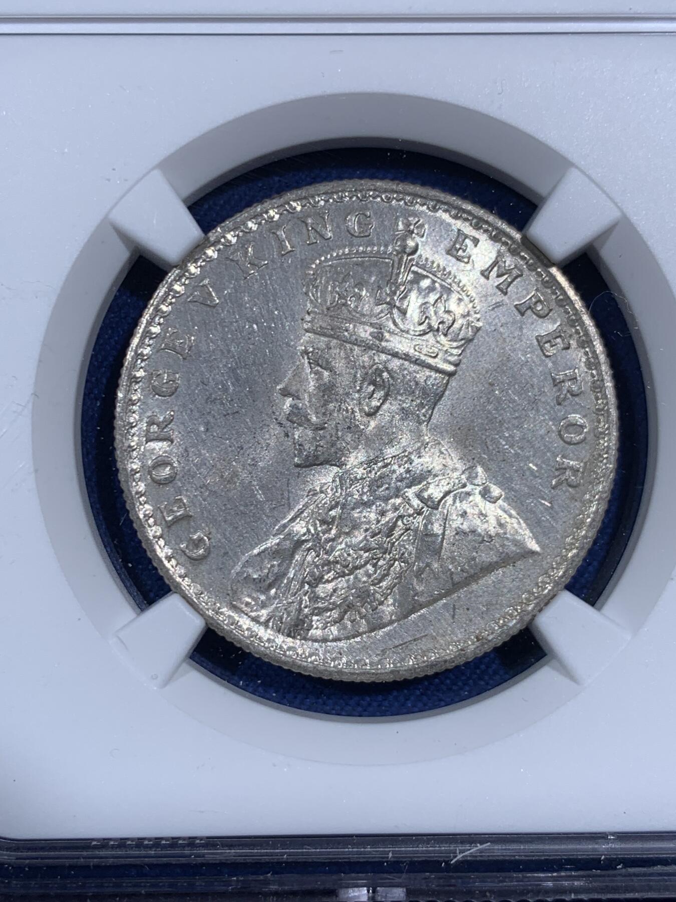 《竞宝斋》第474场 周日，周一 2场连拍 （全场包邮）欢迎送拍 NGC MS62 英属印度1920年乔治五世1卢比银币