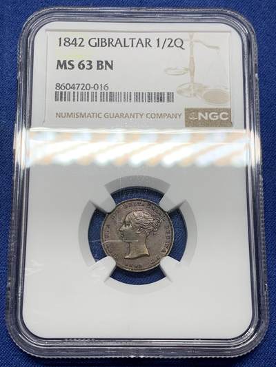 《竞宝斋》第474场 周日，周一 2场连拍 （全场包邮）欢迎送拍 - 亚军分 NGC  MS63BN 直布罗陀 1842 小维 1/2QUART铜币 稀见品种