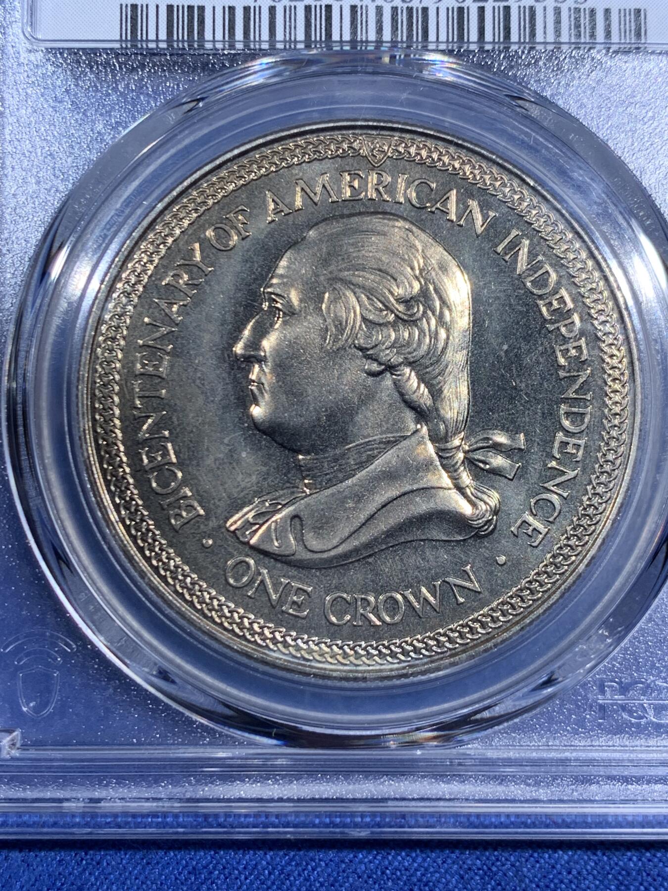 《竞宝斋》第474场 周日，周一 2场连拍 （全场包邮）欢迎送拍 PCGS MS65 马恩岛1976年1克朗形纪念币 美国独立200周年纪念 更高分仅2枚