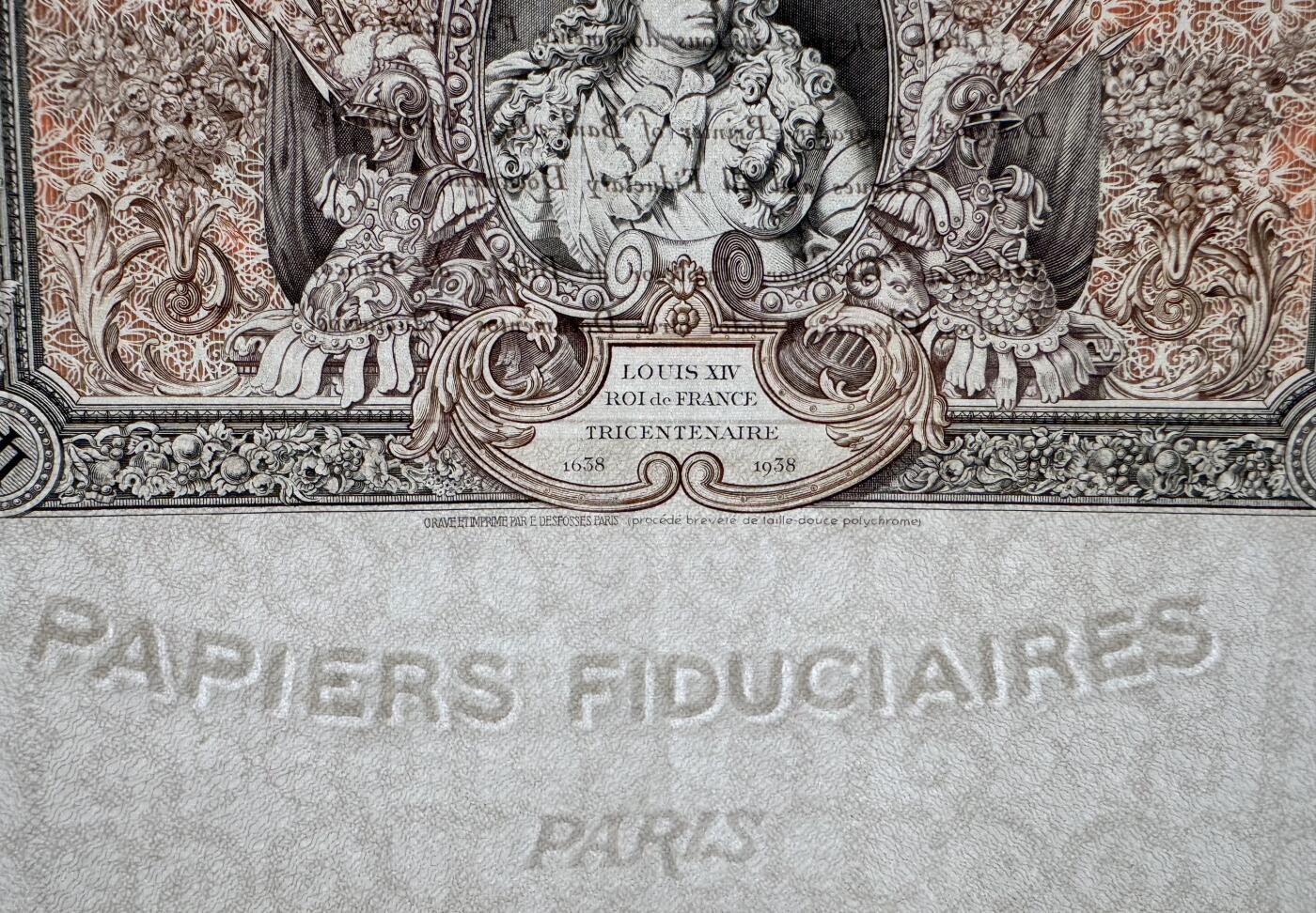 2026第5场（总第232期）：精品测试钞、外钞综合场 法国DES 1938年版“路易十四”广告宣传测试钞原版大尺寸含人像水印（右边不平整）
