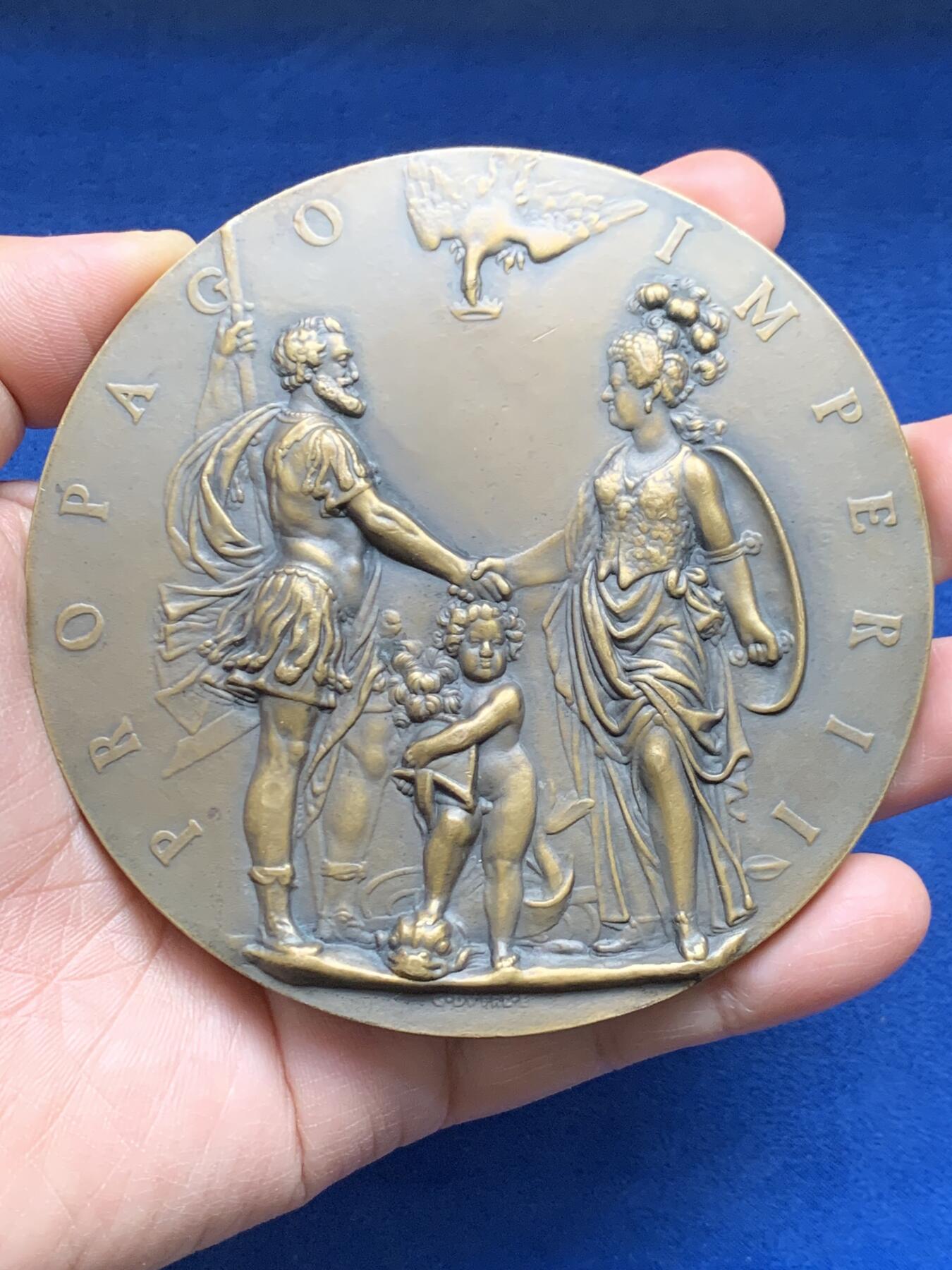 《竞宝斋》第474场 周日，周一 2场连拍 （全场包邮）欢迎送拍 亨利四世王太子二周年诞辰纪念超大铜章 复刻版 453.6克 100mm 丰饶角铜标