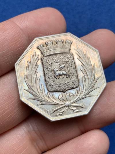 《竞宝斋》第474场 周日，周一 2场连拍 （全场包邮）欢迎送拍 - 法国1834年卡尔卡松储蓄银行八角银质代币，丰饶角ARGENT，18.92克，33.7mm