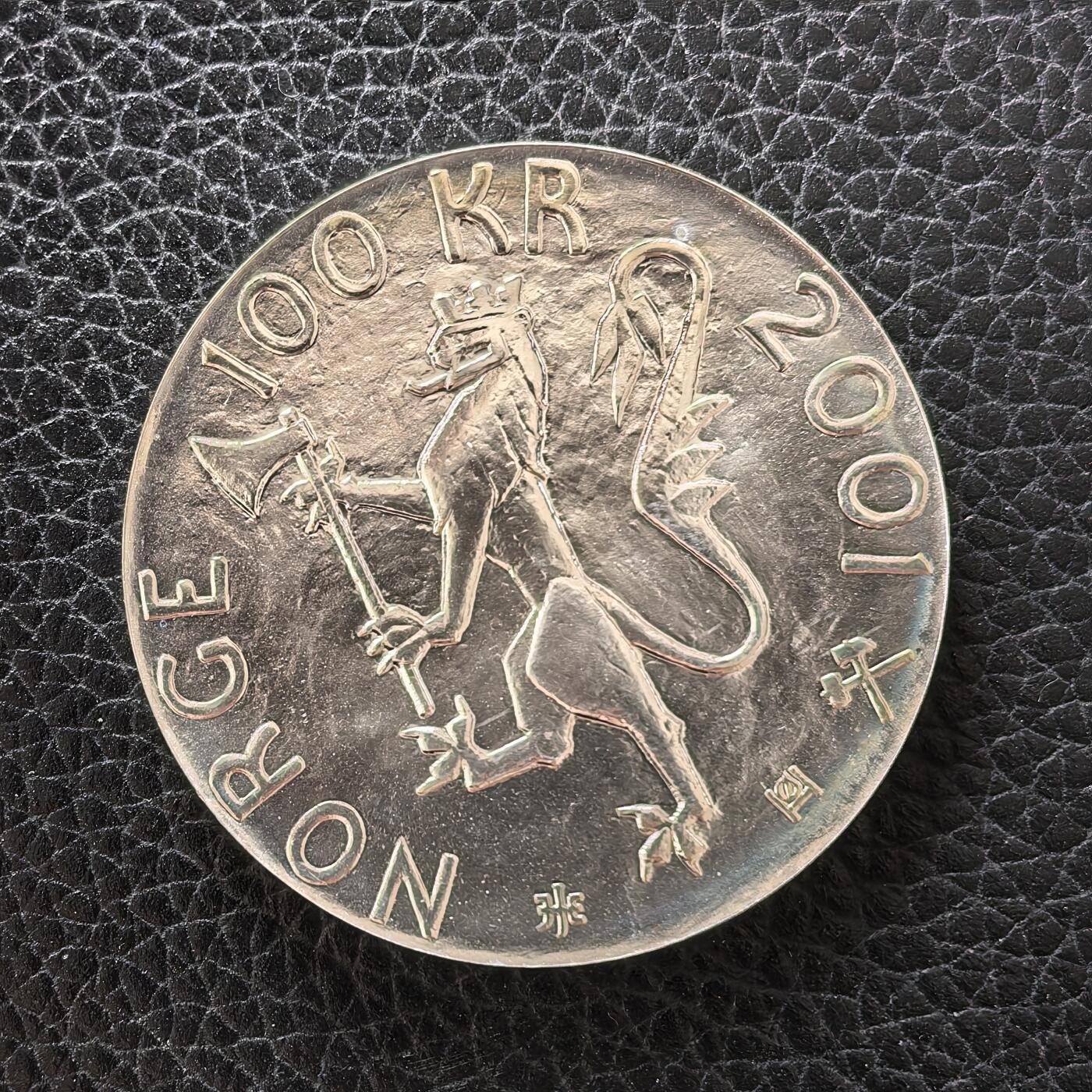 道一币馆币章第一百七十二场 挪威2001年诺贝尔奖百年100克朗纪念银币 33.6g 925s 