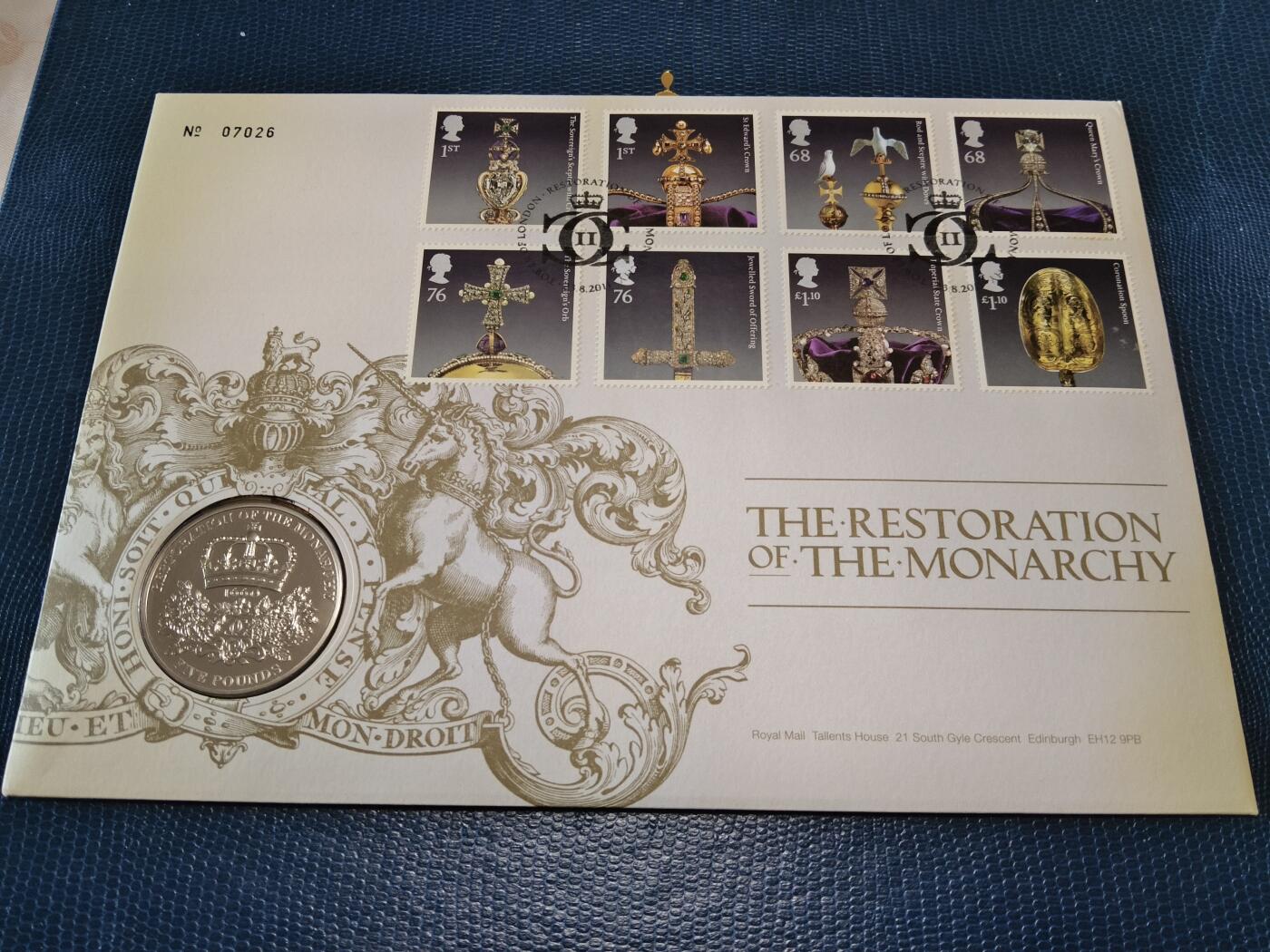 长老汇马年精选第十二场拍卖 2010英国王室复辟5英镑铜镍币邮币封，含原信封，1万枚