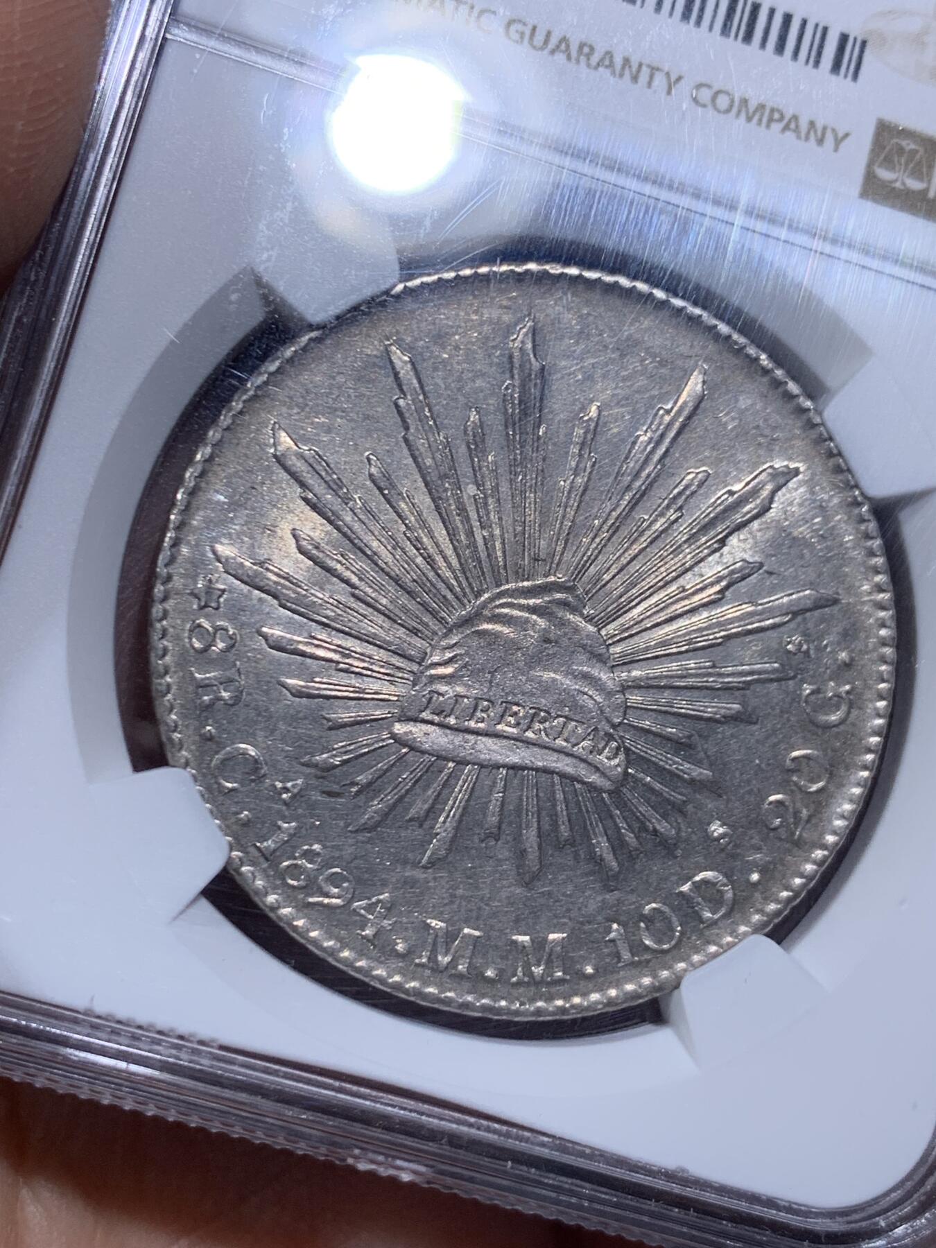 《竞宝斋》第474场 周日，周一 2场连拍 （全场包邮）欢迎送拍 NGC MS62 墨西哥1894年花边鹰洋 少见CA版 原光底板细腻