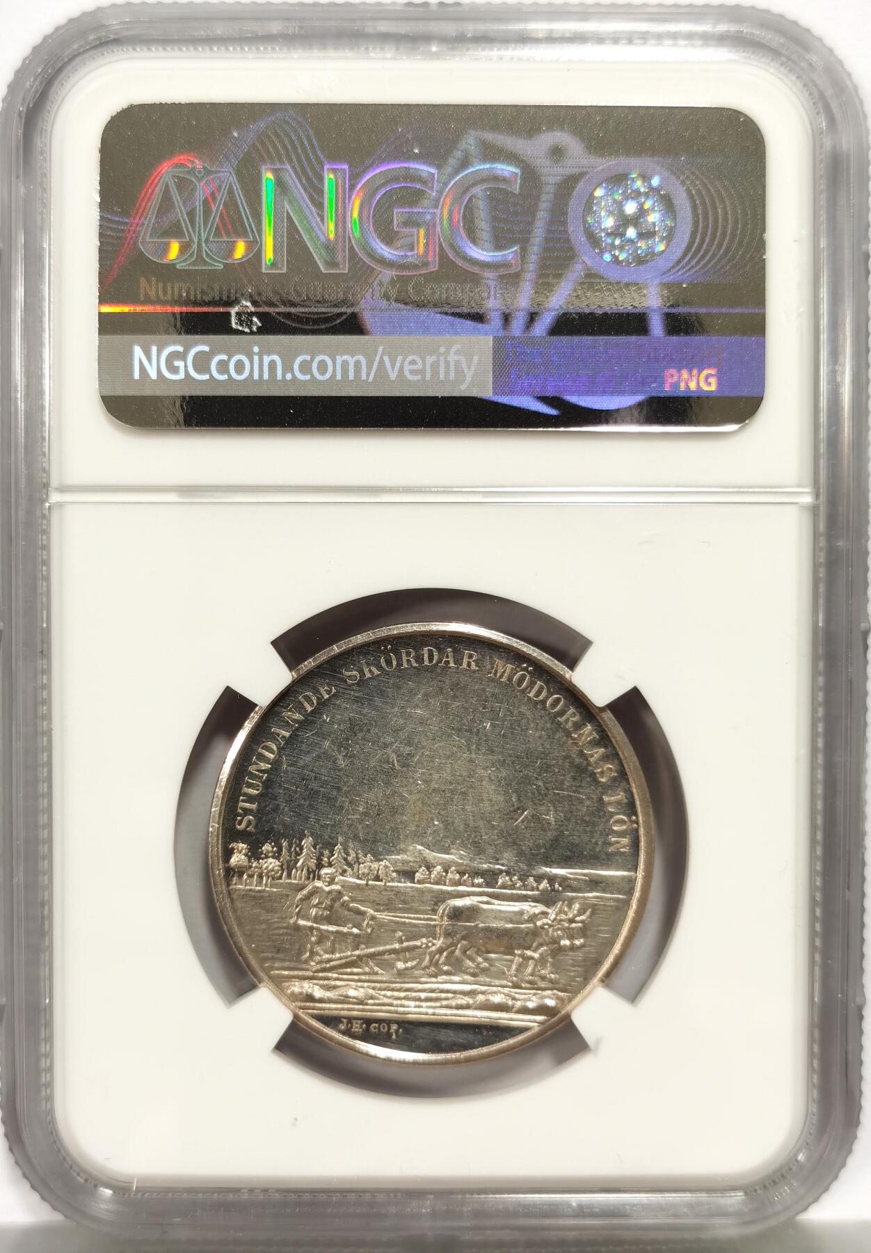 博洋堂“芳菲春韵”3月精品大拍专场暨第166期（全场包邮） NGC MS61 瑞典皇家农业科学院纪念银章，正面是国王卡尔十四世，31mm