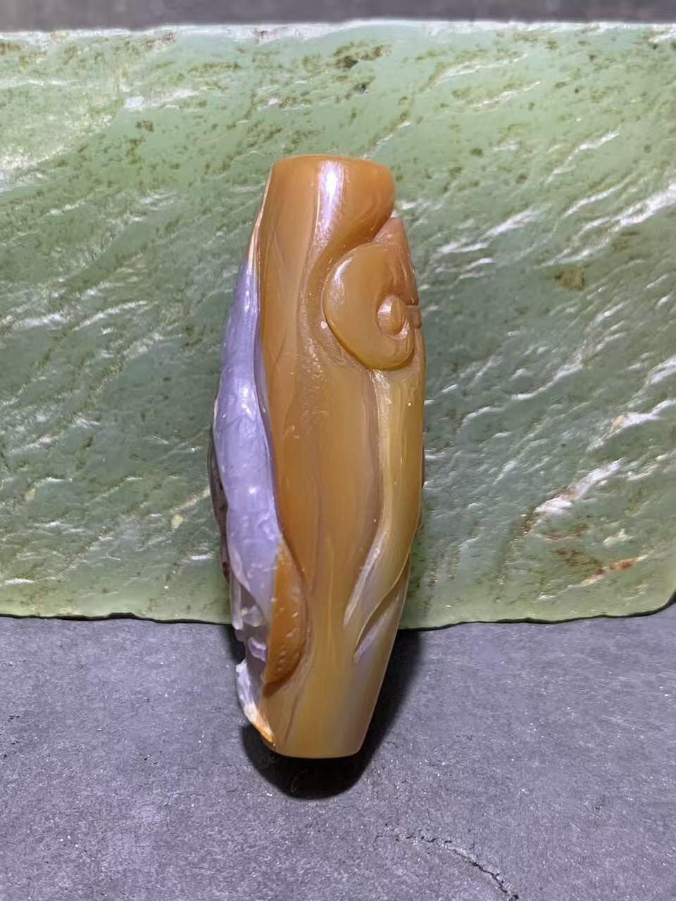 高玉化巴西玛瑙手工俏色巧雕灵蛇如意吊坠一个！