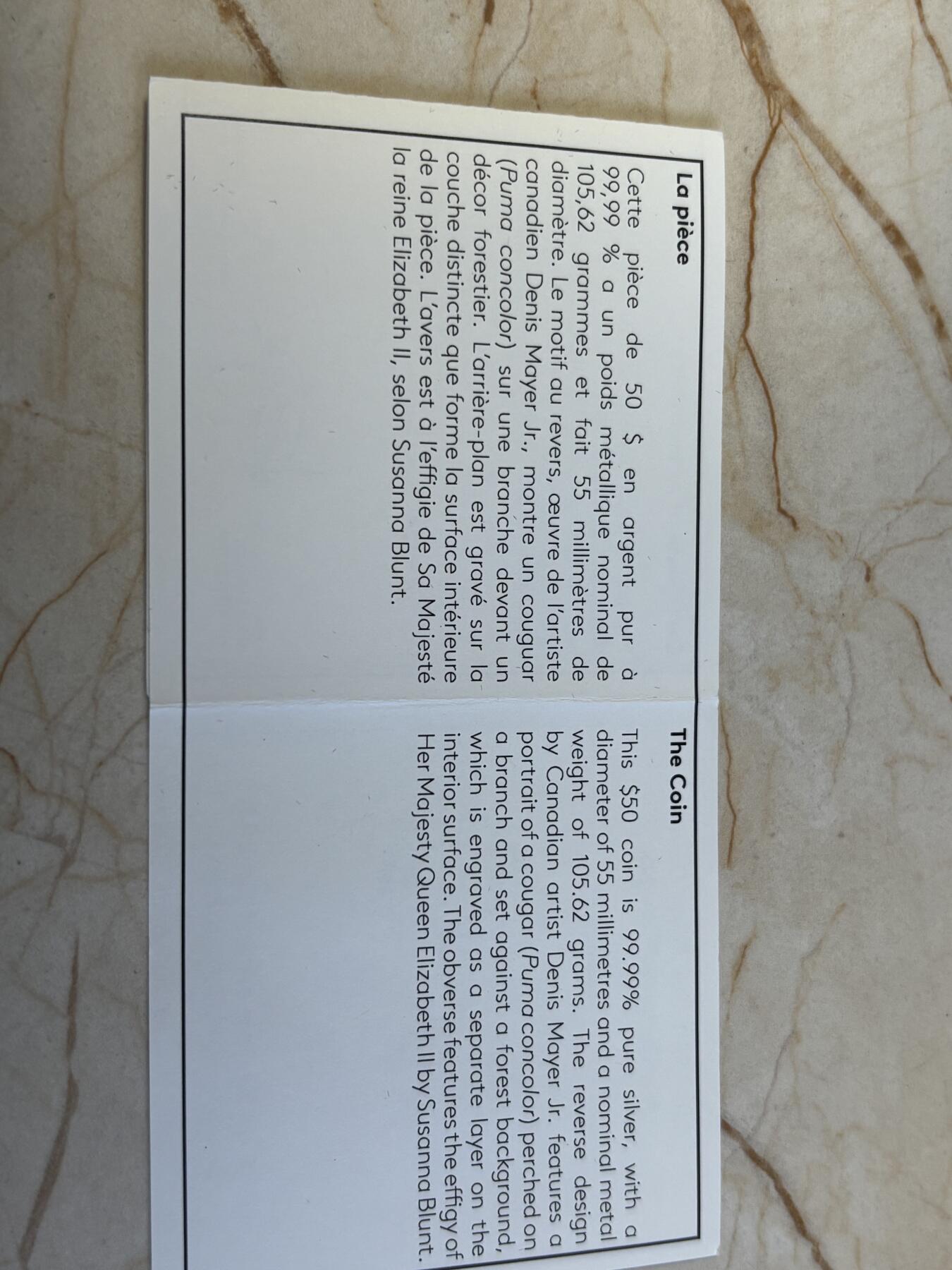第195期拍卖 加拿大2021年美洲狮多层雕刻立体镂空105.6克银币，9999银，105.6克，发行1500枚